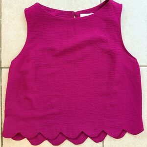 Cropped Magenta Scalloped Top